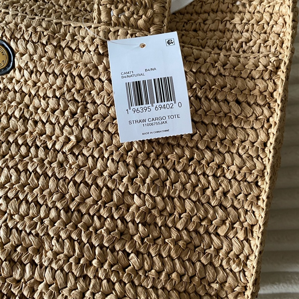 COACH CARGO EMBROIDERED LOGO STRAW TOTE - Picture 7 of 8